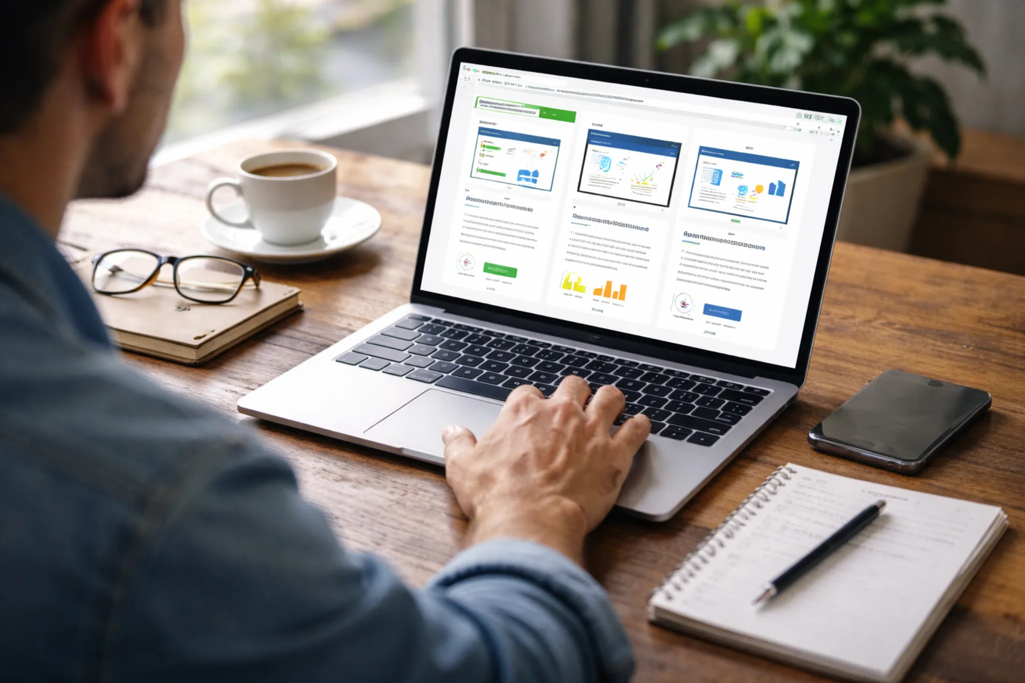 Personne analysant des outils et des informations sur un ordinateur portable