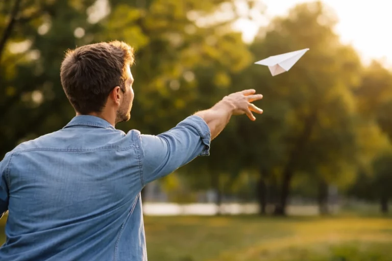 Homme lançant un avion en papier pour symboliser le lancement d’un projet